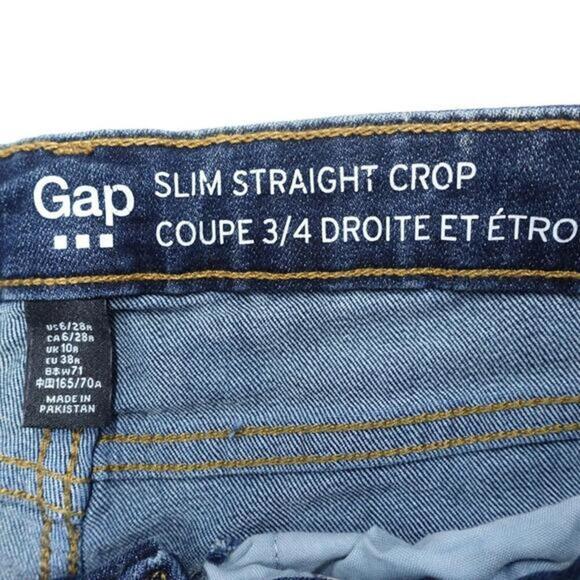 Gap Cropped Jeans Women's 6/28 Blue Denim Pockets Slim Fit Straight Leg Zip Fly - Picture 5 of 7